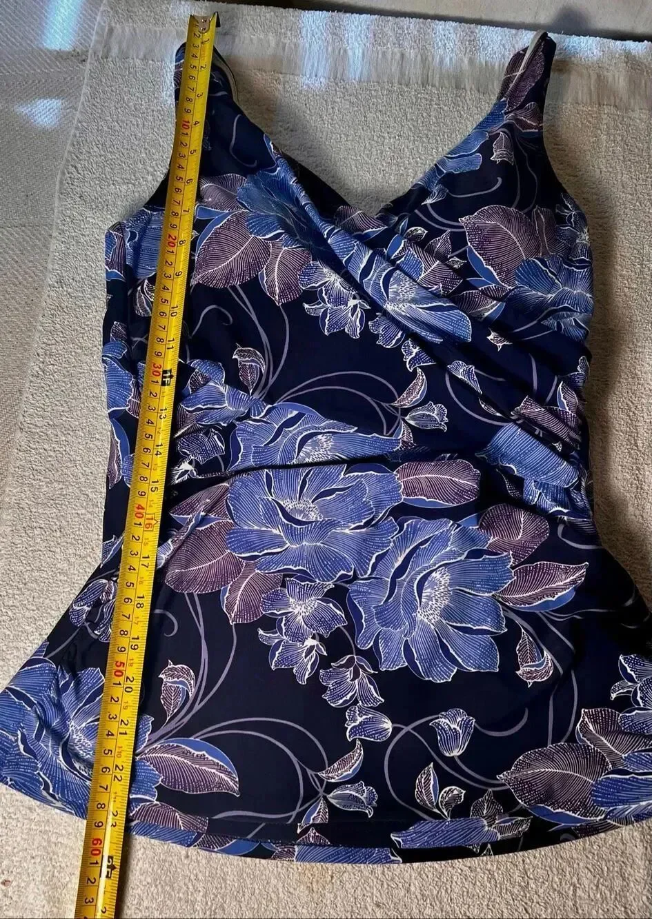 Lands' End Wrap Tankini Swimsuit Top Blue & Purple Fliral Paisley Pattern Sz 10